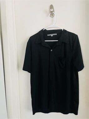 Men's Black Short-Sleeve Button-Up Casual Shirt - Classic Pocket